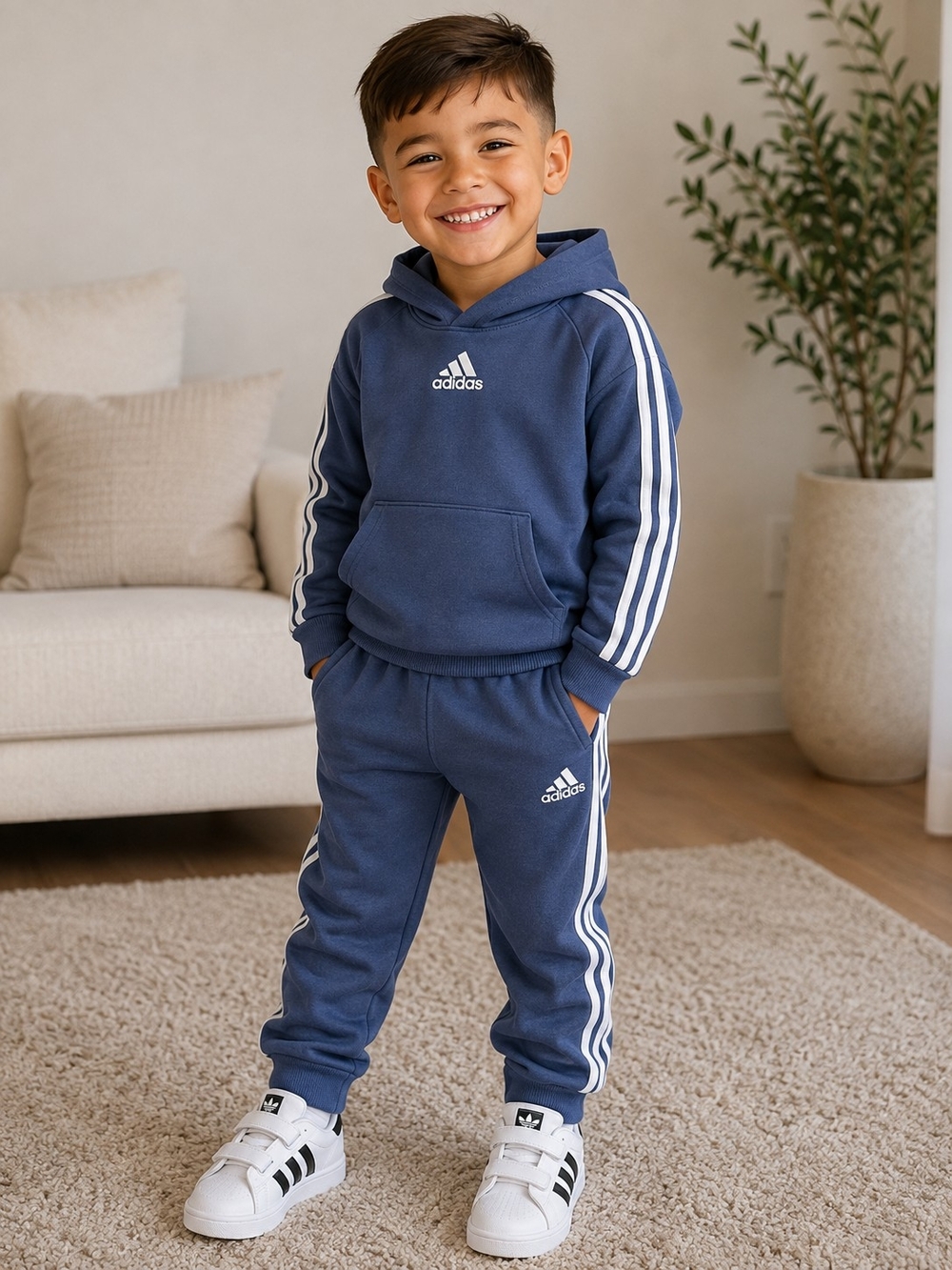 adidas Boys Navy Blue 3-Stripes Jogger Set